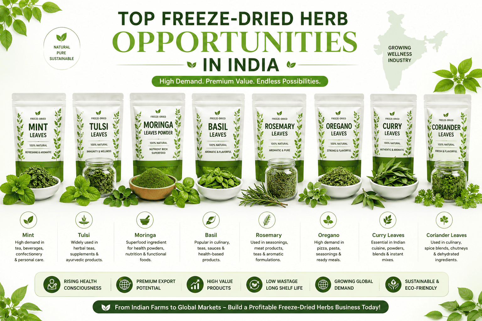 Top freeze dried herb opportunities in India