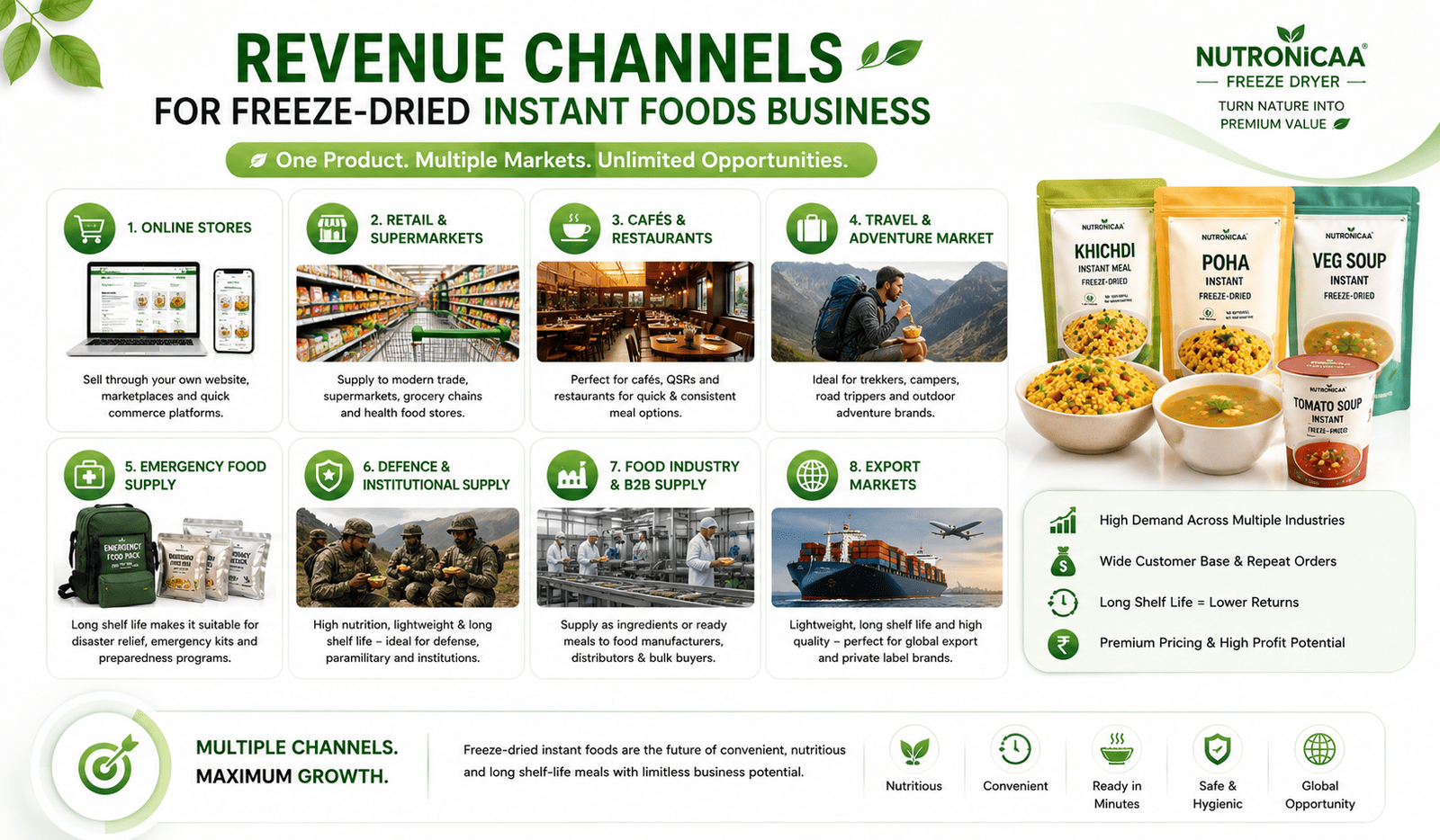 Revenue channels for freeze-dried instant foods business in India