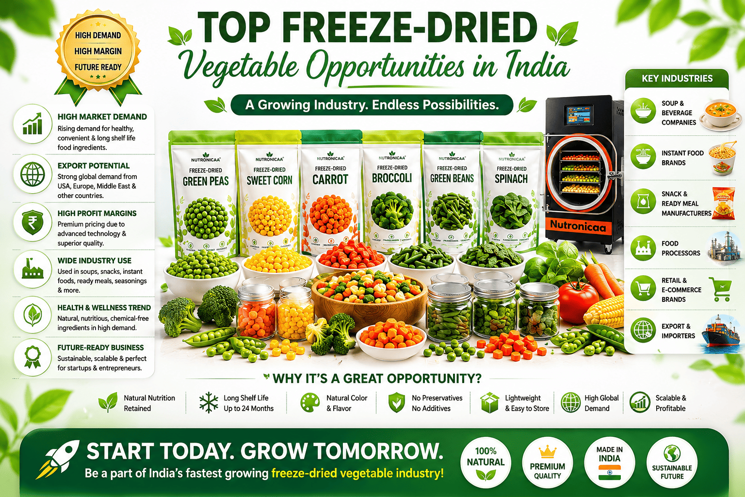 Top freeze-dried vegetable opportunities in India